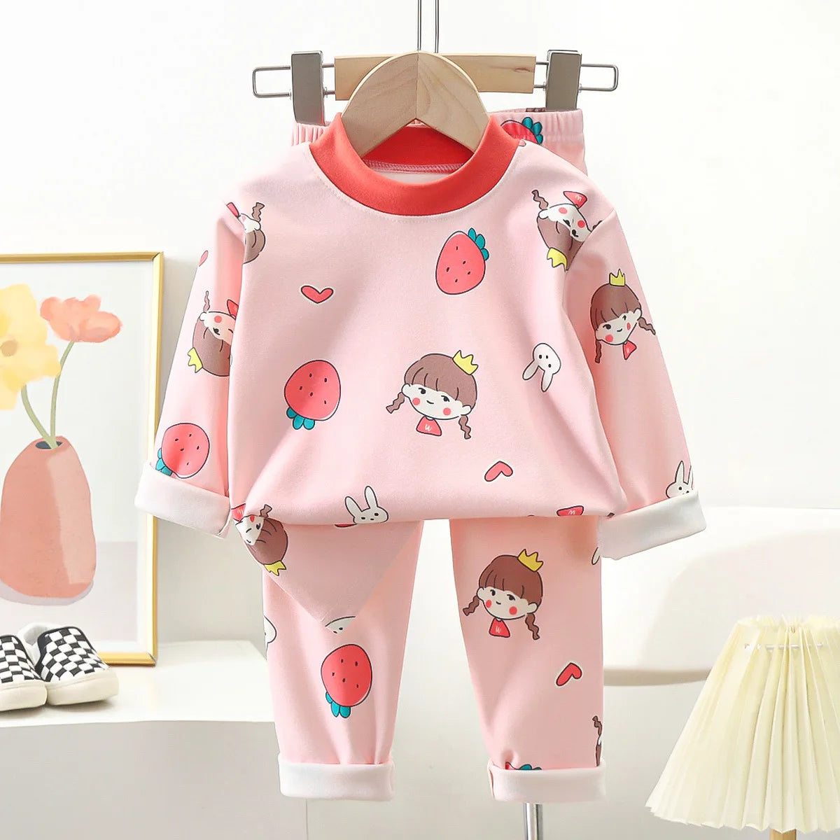 New Kids Autumn Warm Pajamas , Cute Cartoon Bear Long Sleeve T-Shirt Top + Pants Baby Sleepwear