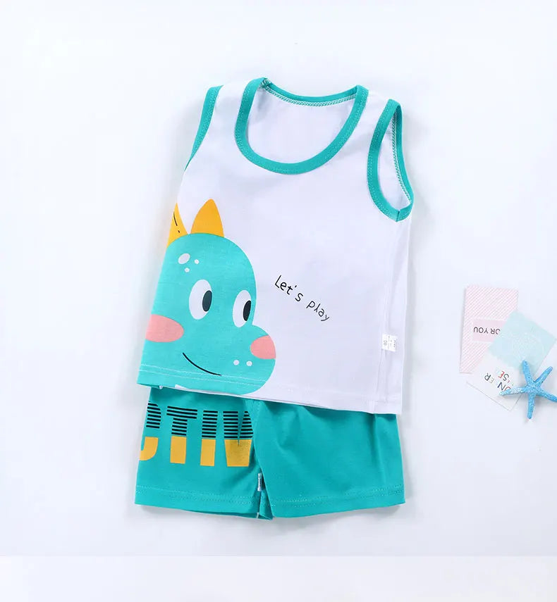 Cotton summer set for children, boys and girls, two-piece T-shirt and shorts