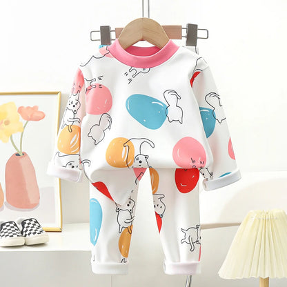 New Kids Autumn Warm Pajamas , Cute Cartoon Bear Long Sleeve T-Shirt Top + Pants Baby Sleepwear