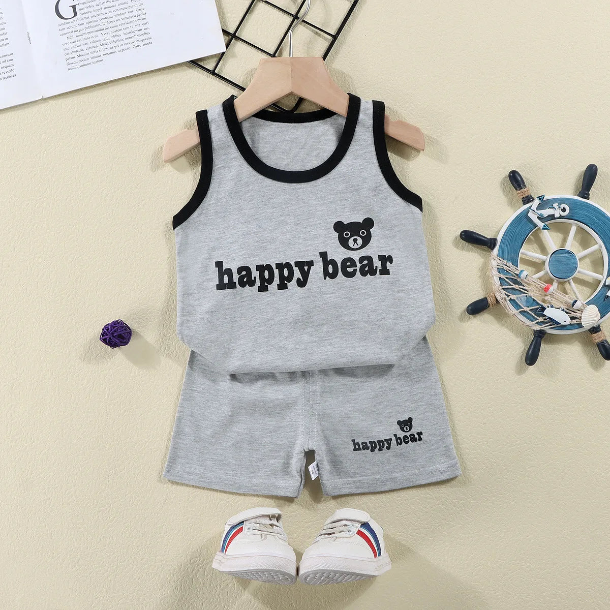 Cotton summer set for children, boys and girls, two-piece T-shirt and shorts