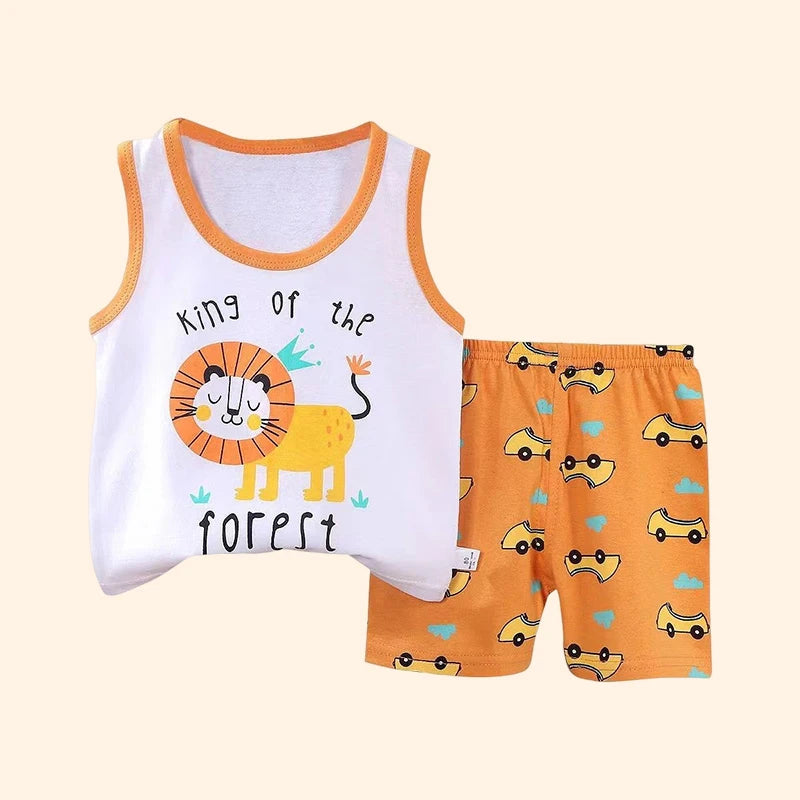 Cotton summer set for children, boys and girls, two-piece T-shirt and shorts