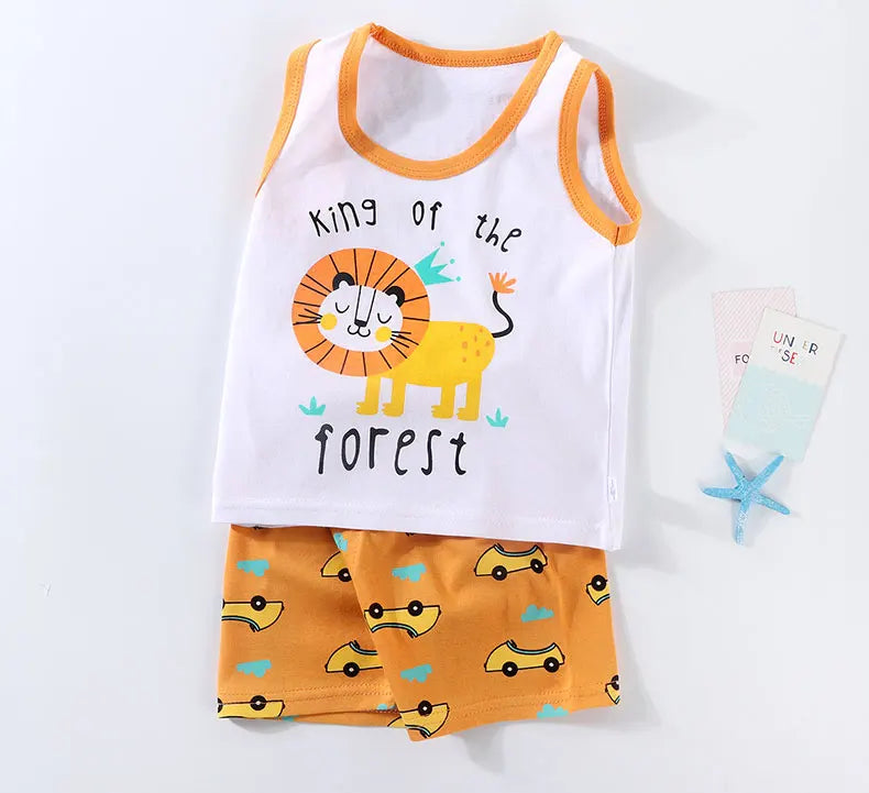 Cotton summer set for children, boys and girls, two-piece T-shirt and shorts