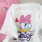 Girls Pink T-shirt Daisy Print Short Sleeve Tops Casual Fashion