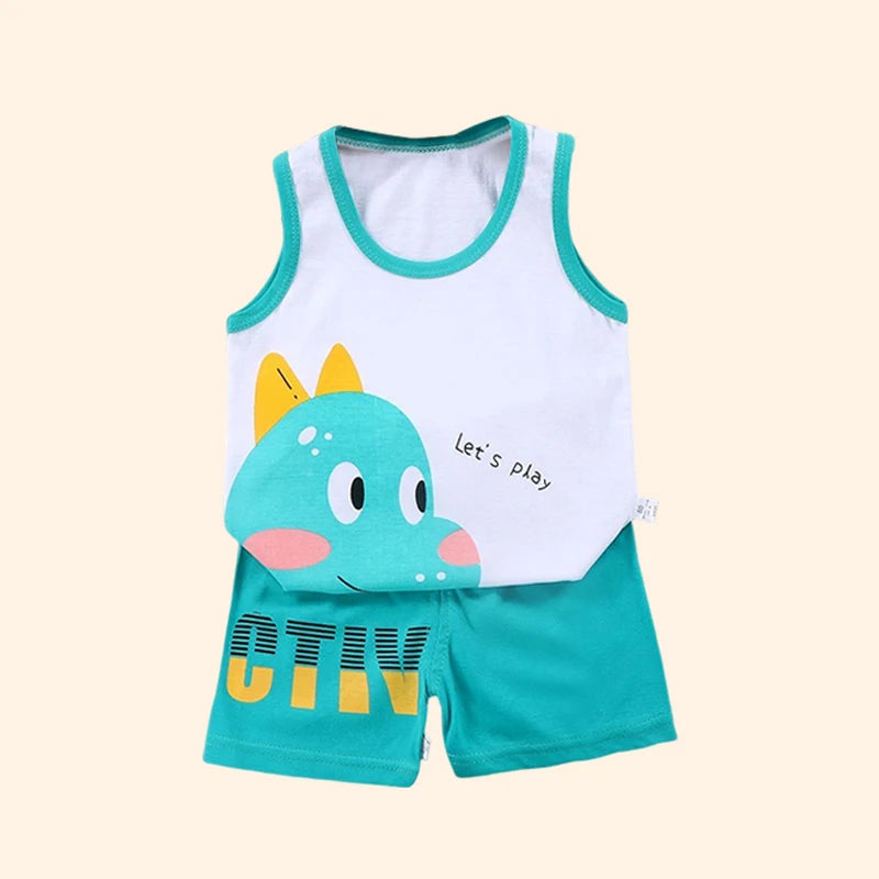 Cotton summer set for children, boys and girls, two-piece T-shirt and shorts