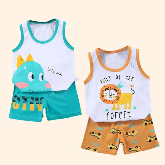 Cotton summer set for children, boys and girls, two-piece T-shirt and shorts