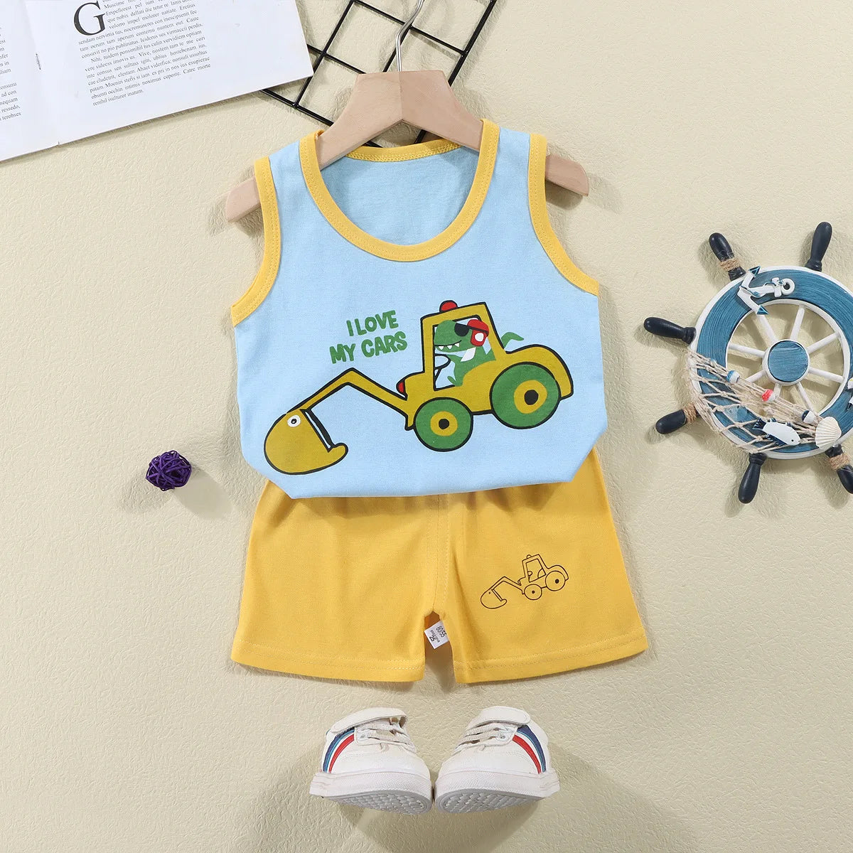 Cotton summer set for children, boys and girls, two-piece T-shirt and shorts