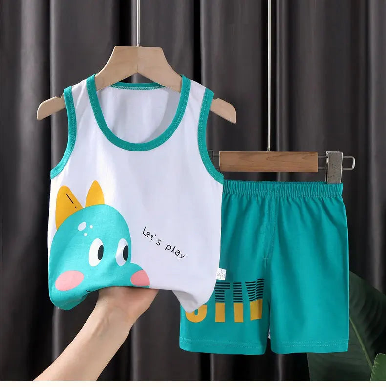 Cotton summer set for children, boys and girls, two-piece T-shirt and shorts